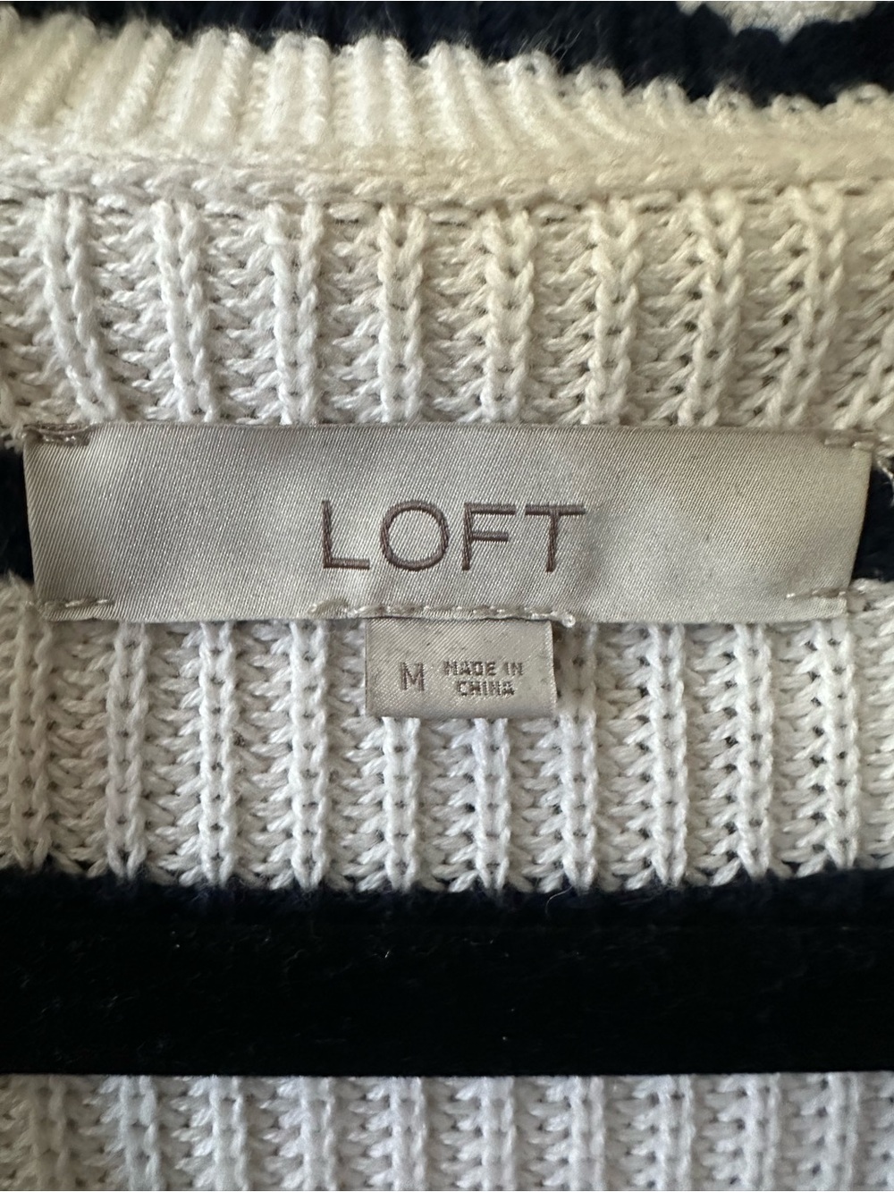LOFT Striped Double-Breasted Knit Blazer - White & Navy Size Medium - Picture 5 of 10